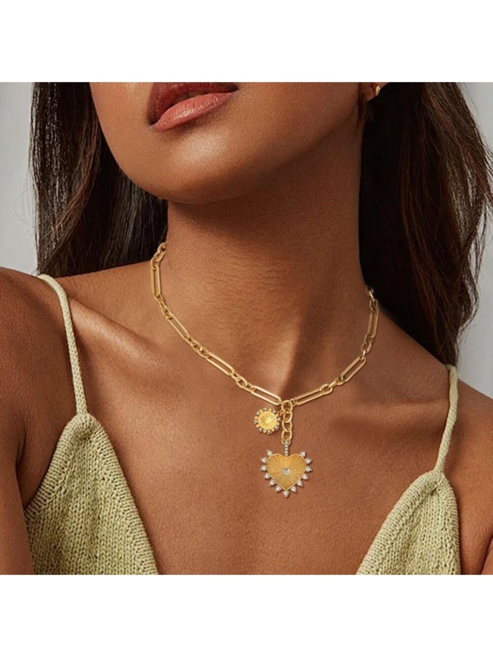 Chunky Gold Heart Necklace for Women, 18K Waterproof Statement Choker Jewelry - Picture 3 of 8